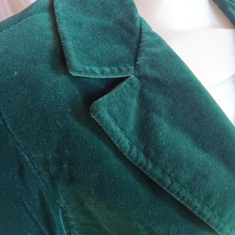 Women's Vintage Blazer Koret California Velvet Jacket Suit Emerald Green 1970's - Picture 5 of 9